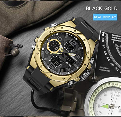 AIMES Men's Watches Outdoor Sports Waterproof Military Watch Tactical Digital Analog Wrist Watch Date Multi Function Led Large Face Alarm Stopwatch for Man