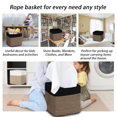 Image of COMFY-HOMI 3PACK Cotton Rope Square Basket with Handles for Shelves|Dog Toy Bin and Storage|Baby Gift|Shoe Organizer|New 11 inch x 11 inch x 11 inch for Living Room