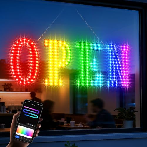 Image of OPEN Sign for Business, 30 inch x 10 inch LED Open Sign with 16 Million Colors, APP & Remote Control, Timer, 44 Flashing Modes, Adjustable Brightness & Speed, for Storefront Window or Glass Door