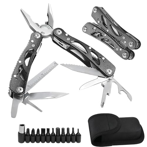 24 in 1 Multitools, Stainless Steel Pocket Knife with Precision Screwdriver, Safety Locks, Gifts for Men, All-in-One Tools for Survival, Camping, Hiking, Home