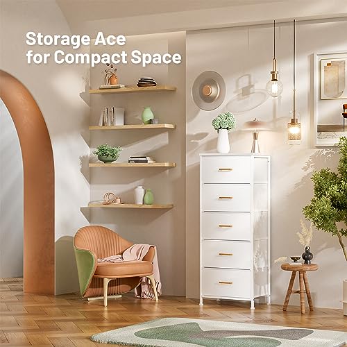 White 5-Drawer Tall Dresser: Perfect Storage Solution for Bedroom, Closet, Nursery, and Dorm