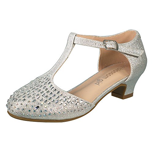 Blossom Girl Suri Sparkle Rhinestones T-Strap Low Heel Prom Party Dress Sandal Shoes