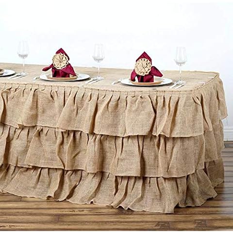 BalsaCircle Natural Brown 3 Tiers Ruffled Burlap Table Skirt Cover