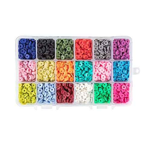 PandaHall Elite - 4500-5400pcs Perles Espacees Perles Intercalaire en Argile Polymère Perles Lâches Rondes Plates pour DIY Bijoux Collier Bracelet, 6x1mm, Trou: 2mm