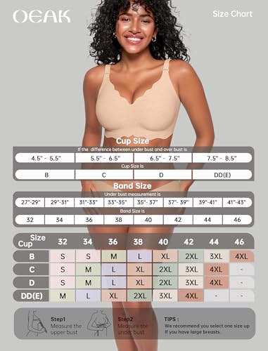 Image of OEAK Women Value Series Jelly Bras Wireless Pushup Convertible Bra | Everyday Essentials,Comfortable Bralettes,No Underwire,Full Coverage,Support Lift,Tshirt,Soft,Seamless,Scalloped