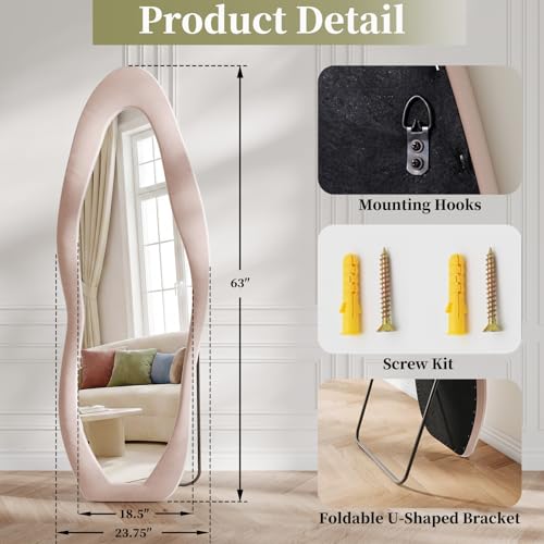 Image of Koonmi Pink Mirror Full Length 63 inchx24 inch, Wavy Full Body Mirror
