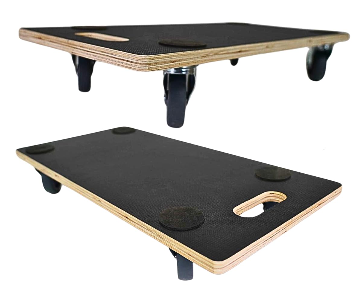 PROREGAL 2erSet Profi Transportroller Hercules 60x30 cm Schwerlast bis 200 kg mit 4 Gummirollen & Griff, Siebdruckplatte rutschfest, Rollbrett für Möbel Waschmaschine Möbelroller Pflanzen Werkstatt