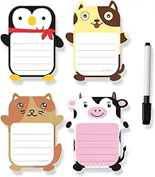 Kit 4 Ímãs De Geladeira Animais Anotações Recados Com Caneta