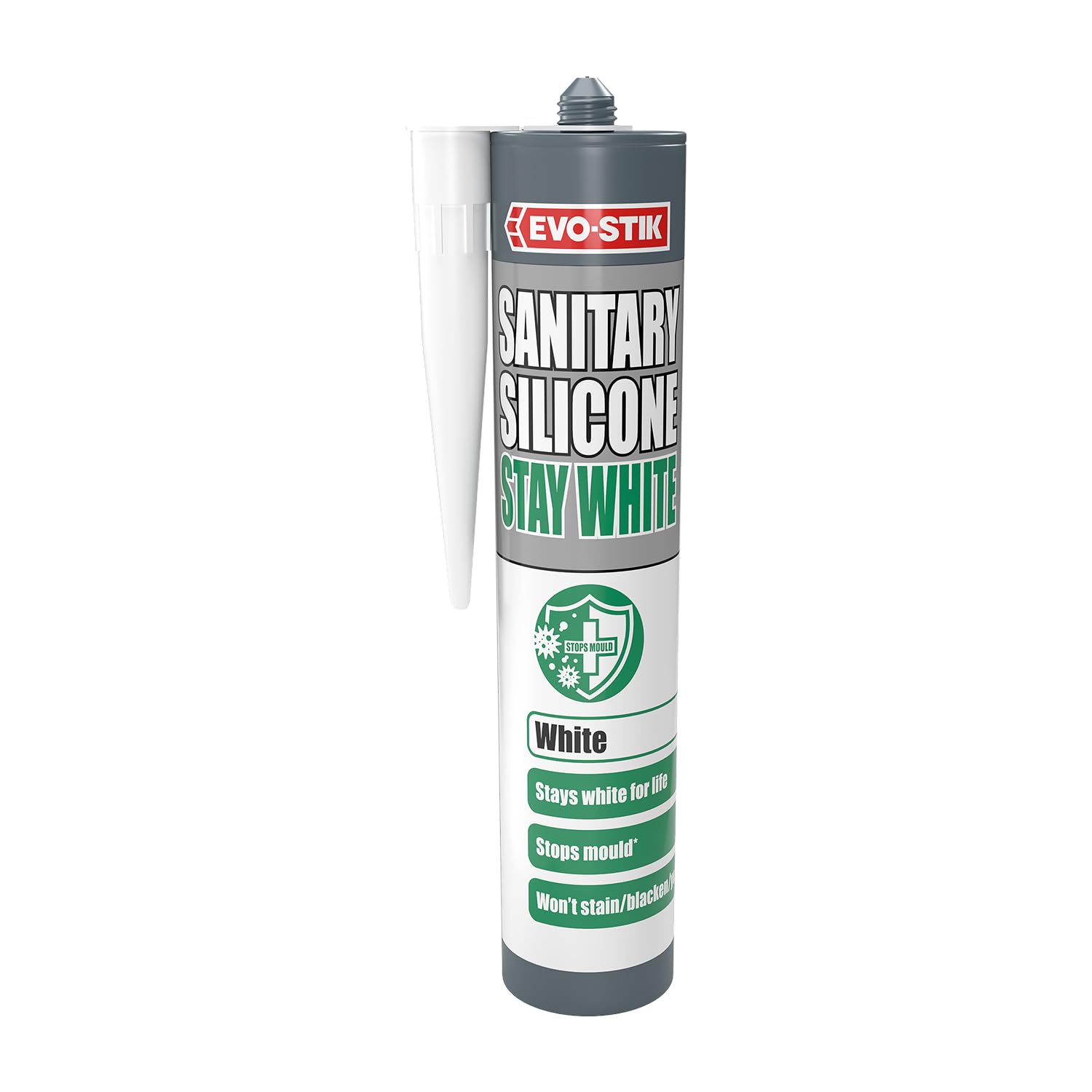 EVO-STIKSanitary Silicone Stay White - 280ml - Premium Sanitary Sealant - Stops Mould - Stays White for Life
