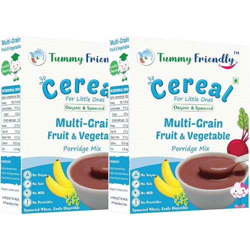 Image of TummyFriendly Foods Certified Organic Sprouted Sathu Maavu Porridge Mix. Made of Sprouted Ragi, Whole Grains, Pulses & Nuts. Organic Baby Food For 8+ Months Baby. Shelf-life 9 month-200g (MultiGrain-2x200g)
