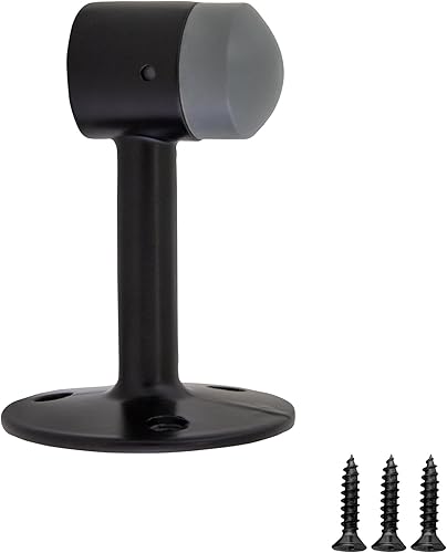 Gooseneck Door Stop Wall Protector with Rubber Tip, Design House Matte Black Aluminum Door Stopper, 2-Pack, 189290-MB