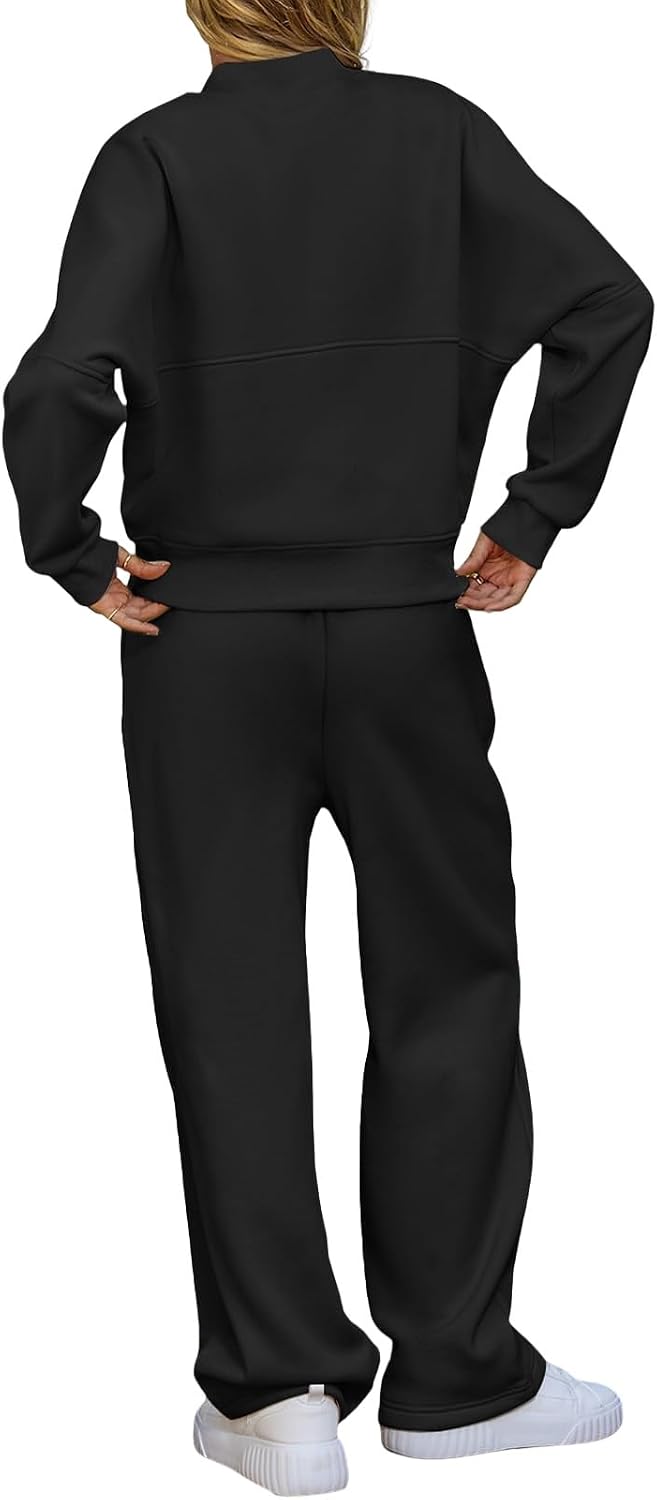 Women's 2 Piece Outfits Zip Up Long Sleeve Sweatshirt with Wide Leg Sweatpants Casual Tracksuit Lounge Sets Sweatsuits