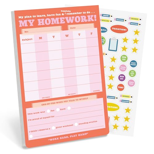Knock Knock Kids My Homework Weekly Tracker Pad Can-Do Pad, 40 Sheets Plus Full-Color Sticker Sheet, 6 x 9-Inches