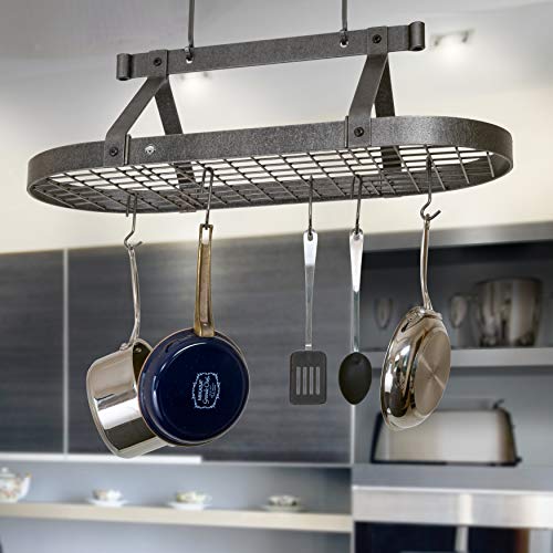 Enclume Pr16Bwg Hs W/Wr Oval Ceiling Pot Rack With Free Utensil Bar, 36", Hammered Steel #TOP3