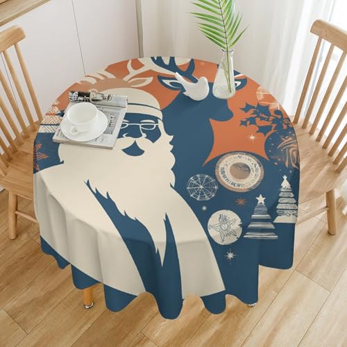 Nappe ronde lavable imprimé Père Noël antitache pour décoration de table