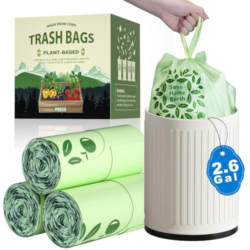 AYOTEE 2.6 Gallon Compost Bags with Handle Tie, 75 Count Small Biodegradable TrashBags 2.6 Gallon Trash Bag, Certified By ASTM Standard Mini Compost Kitchen Food Scrap Waste Bags for Compost Bin Green