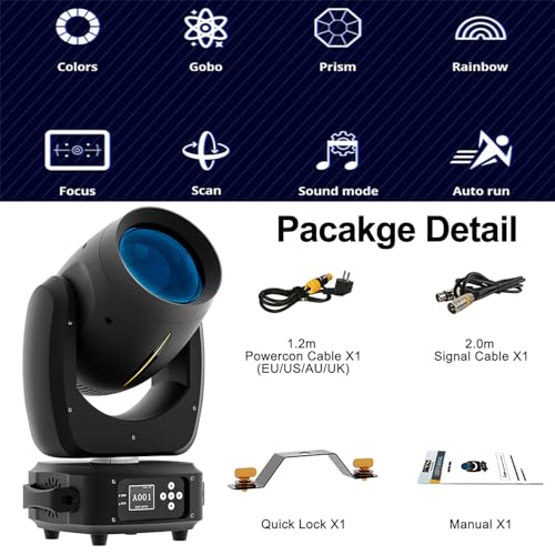SHEHDS Objektiv mit 120 mm Durchmesser, DJ-Bühne für Hochzeit, Party, Tanz, Bühnenbeleuchtung, 180 W, bewegliche Scheinwerfer, 14 Gobos 11 Farben, Strahl/Frost/Prisma/Zoom-Effekt