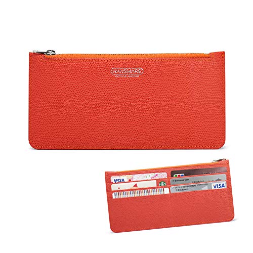 [HANSMARE] Card Slots Slim women Leather Wallet korea handmade 2 Zipper purse, Multi-function thin long wallet for Clutch Bag Orange retail package