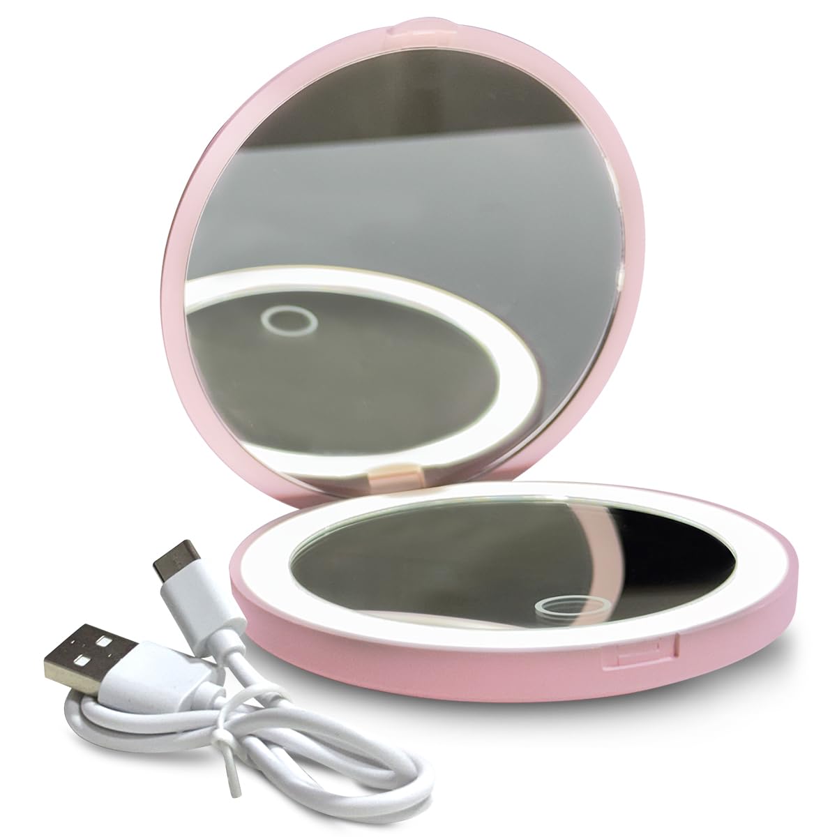 Skince Compact LED Mirror, Rechargeable with 10x/1x Magnifying & 3 Light Settings - Compact, Portable, Large Wide Hand Mirror for Handbag and Purses, C Type Charging, 30 Days Battery (Nude Pink)-image-15