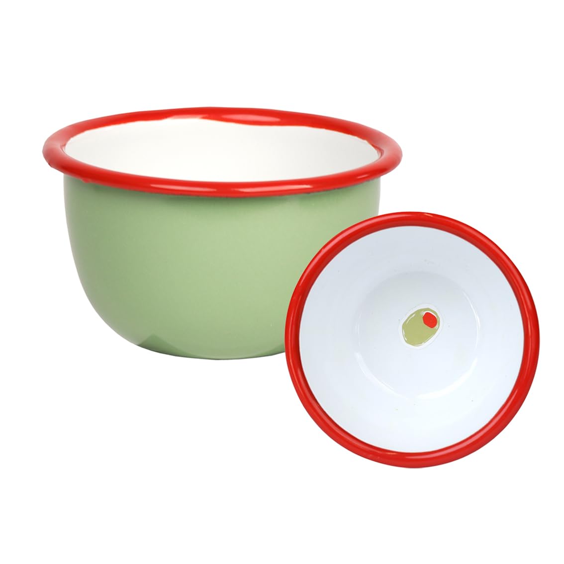 Talking Tables Bon Appetit Handmade Olive Enamel Bowl Vintage Green, Durable Snack Serving Dish for Peanuts, Crisps, Olives, Sauces, Dips, Fruits, Lightweight Easy to Clean, Dishwasher Safe 10cm