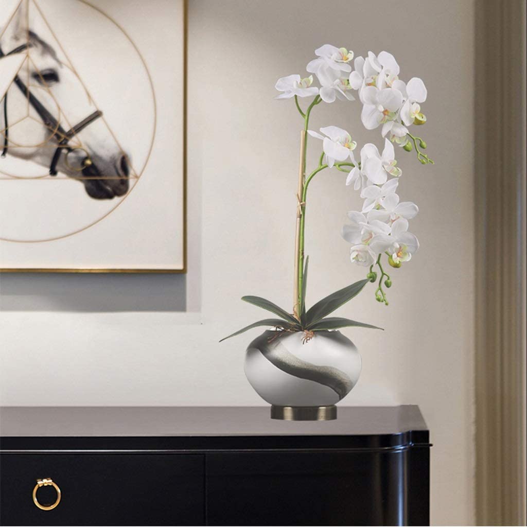 Phalaenopsis Künstliche Blume mit Keramikvase, Seiden-Gefälschte Blume für Zuhause, Hotel, Wohnzimmer, Eingangsdekoration, Kunststoff-Blumen-Mittelstück, Heimdekoration