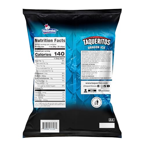 Taqueritos Dragon Ice, Spicy Rolled Corn Tortilla Chips, 8 oz (Pack of 1)