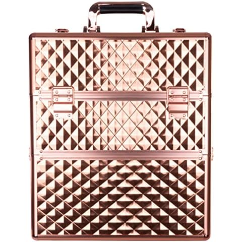 INLAQ® Stilvolle, verschließbare Kosmetiktasche in Roségold mit Diamant 3D-Effekt - perfekt für Nagellacke und Zubehör. Leicht Cover