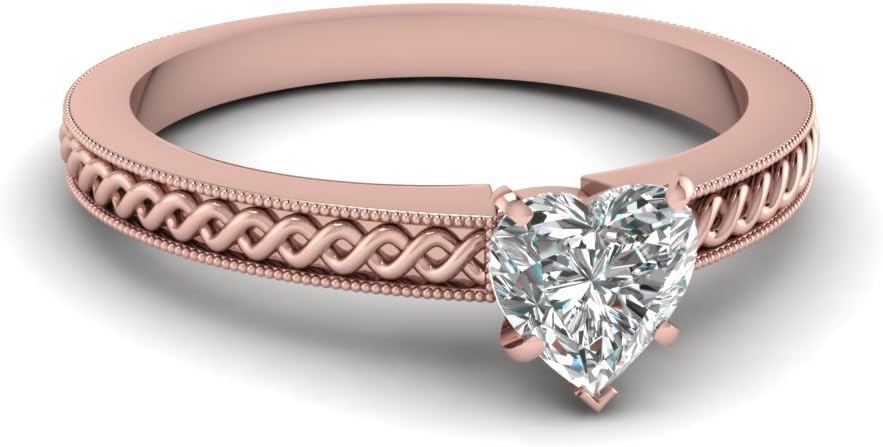 Choose Your Gemstone Coiled Ring Rose Gold Plated Heart Shape Milgrain Engagement Rings for Women, Bridal, Wedding, Engagement, Anniversary, Birthday, US Size 4 to 12