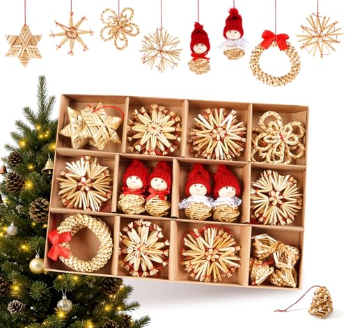 Strohsterne Weihnachtsbaum, 38 Stück Weihnachtlicher Baumschmuck...
