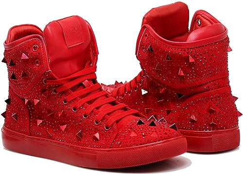 Image of Enzo Romeo Men's High Top Crystal Shimmer Rhinestone Blink Flat Spike Fashion Sneakers Shoes BUL2