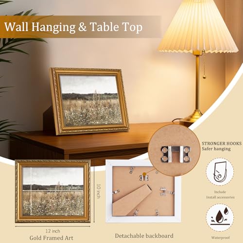 uniro Vintage Gold Framed Wall Art for Home Decor, Farmhouse Wall Decor Wildflower Field Landscape Canvas Artwork, Antique Landscape Oil Painting for Bedroom Wall Decor, Rustic Country Aesthetic Picture for Bathroom, Living Room, Desktop Decor - 8x10Inch by uniro - Used condition - Image 3