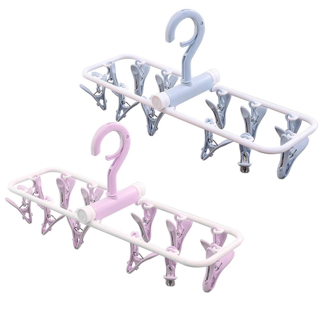 Vriti Creations Foldable Plastic Clothes Hanger with 12 Clips, Multi-Functional Underwear Dryer Hanger (Random Colors)-image-1
