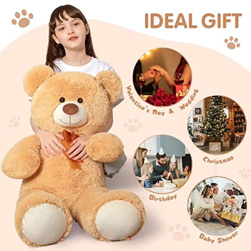 Morismos Giant Teddy Bear Stuffed Animal-35.4'' Large Teddy Bear, Soft Large Teddy Bear Plush Toy, Brown Teddy Bear, Big Stuffed Bear For Girl Boy Girlfriend Valentines Christmas Birthday, Light Brown #TOP5