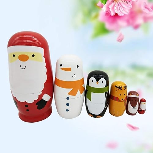 Miniatura 5 de Healifty Muñecos rusos para niños, 6 unidades, juego de regalo de madera hecho a mano para niños, muñecas de anidación para Navidad, juguete de