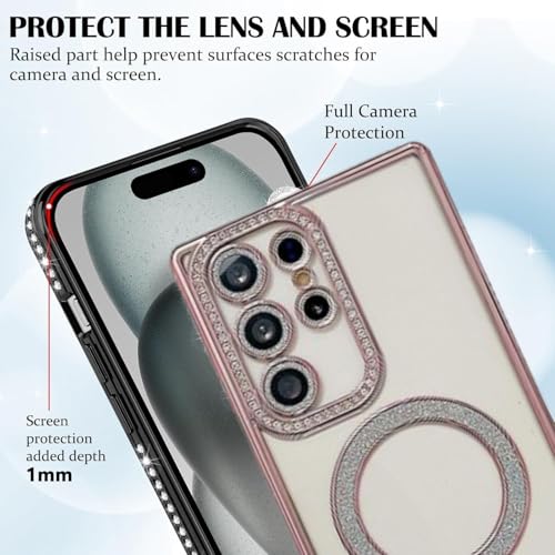 Image of for Samsung Galaxy Glitter Case,Luxury Bling Rhinestone Diamond Plated Bumper Case,MagSafe, Sparkle Camera Lens Protection Clear Back Cover (Pink, for Samsung Galaxy S25 Ultra)