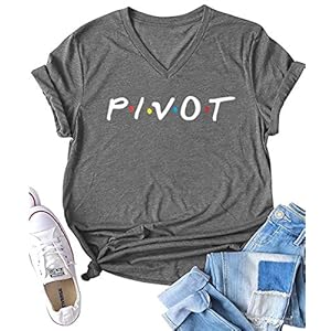 Womens Teen Girls Pivot Funny Cute Graphic T Shirt V Neck Short Sleeve Summer Tees Tops Grey