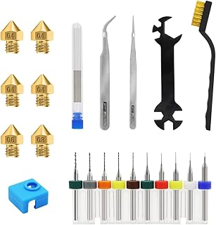 TASTE3D MK8 3D Printer Nozzles, Ender 3 Nozzle Cleaning Kits with 6PCS 0.4mm 0.6mm 0.8mm Ender 3 Pro Nozzles and 19PCS Nozzle Cleaning Needle/Brush and 3D Printer Tools 6-in-1 Nozzle Wrench