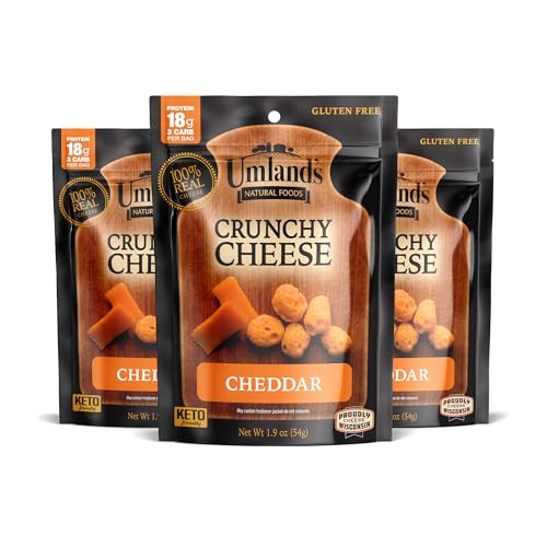 Umland’s Crunchy Cheese – Cheddar (3 × 1.9 oz Bags) | 100% Real Wisconsin Cheese, Keto, Low-Carb, High-Protein, Gluten-Free, Shelf-Stable Snack