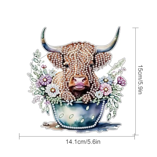 Image of AiYuanzsh Highland Calf Diamond Art Hanging Pendant Kit, DIY Acrylic Diamond Painting Ornament with 5D Special Shaped Crystal Rhinestones, Decorative Wall or Garden Craft Gift for Adults