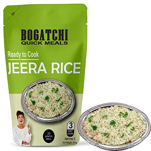 Image of BOGATCHI Quick Meals - Ready to Cook Authentic JEERA Rice - 200 g, Ready to Eat Meal, Delicious and Tasty Instant Meal, 100% Natural Ingredients, No Preservatives, No Artificial Flavours & Colours