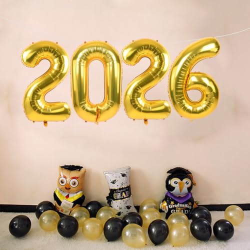 Image of TONIFUL 2026 Graduation Balloons 42Inch Gold 2026 Number Balloons Aluminum Foil Mylar Balloons for New Year Eve Graduation Decorations Class of 2026 Christmas Anniversary 2026 Grad Party Supplies