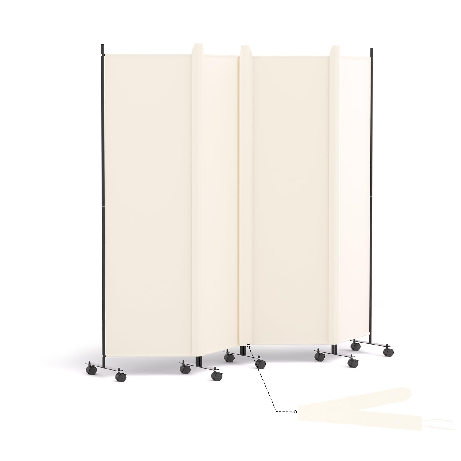 Cloison de séparation pliable à 4 panneaux – Cloison de séparation autonome avec roues verrouillables – Séparateur mural portable pour séparation de pièces – 223,5 x 177,8 cm (l x H) – Beige