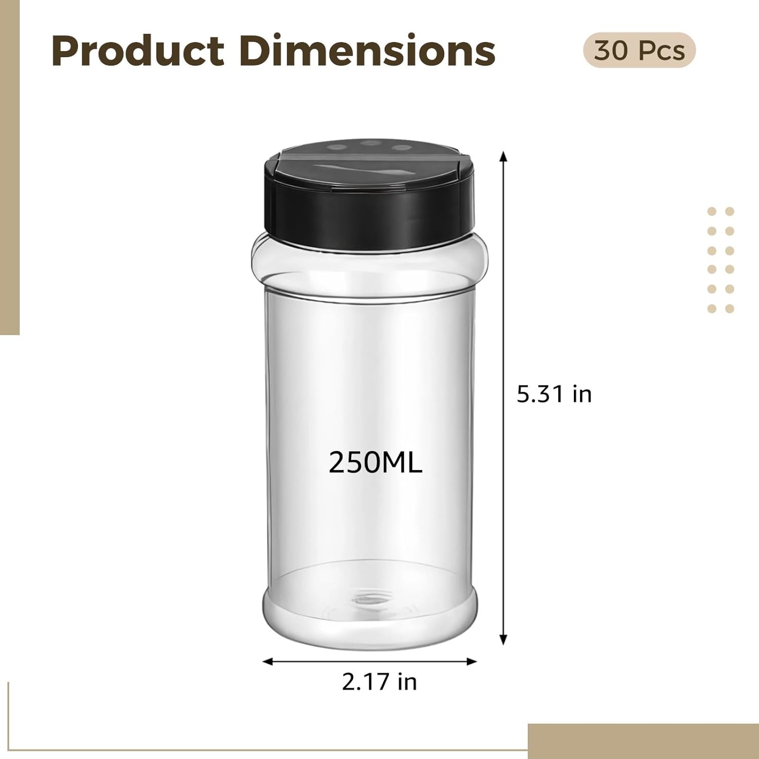 30 Spice Jars, 8.7 Oz Clear Spice Shaker Bottles, Refillable Seasoning Containers with Dual Flip Lids, Airtight & Leakproof for Kitchen, BBQ