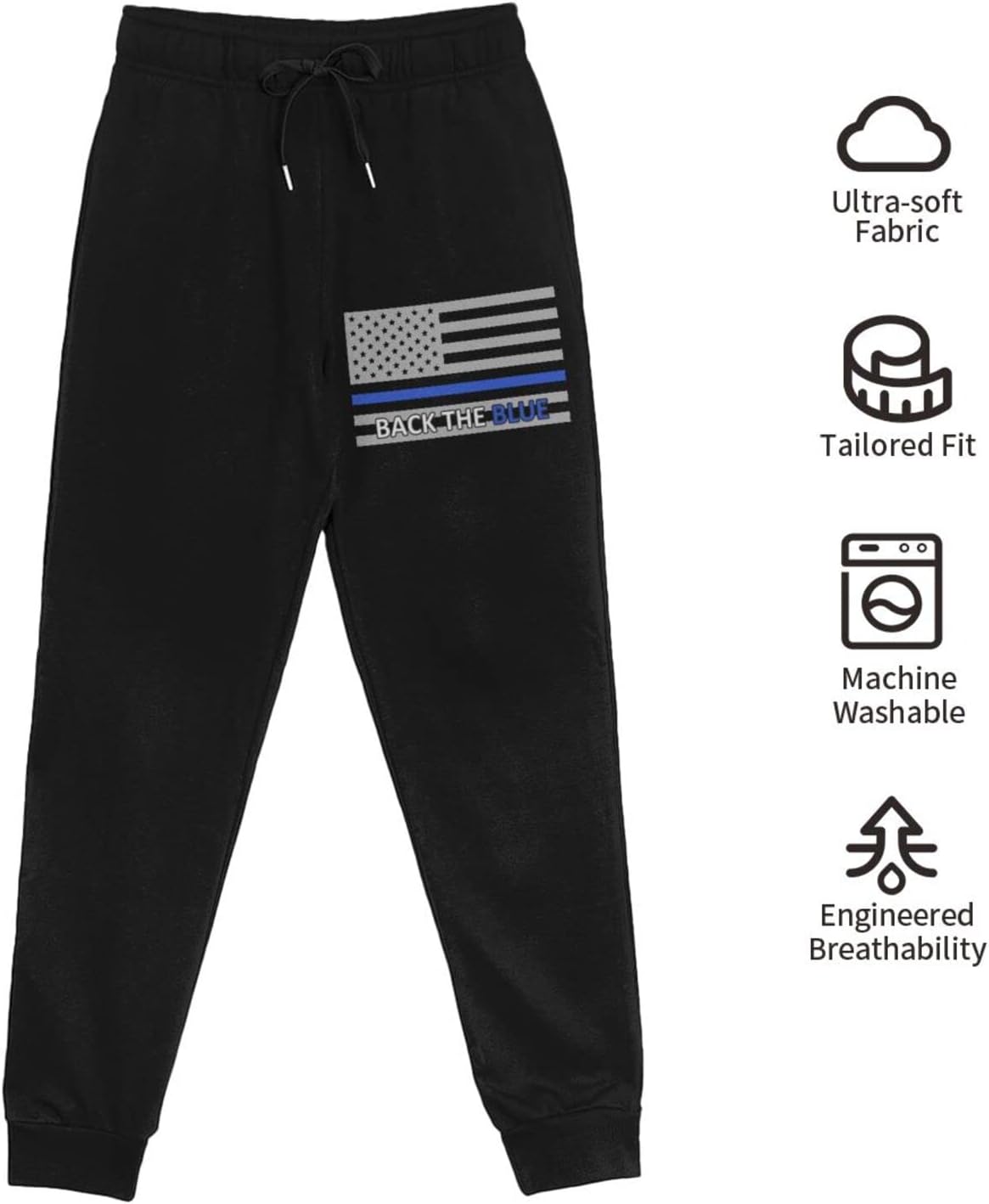SEAEAGLE Back The Blue Police Line Flag Men's Pants Jogger Sweatpants Sports Training Running Cotton Adjustable Pockets