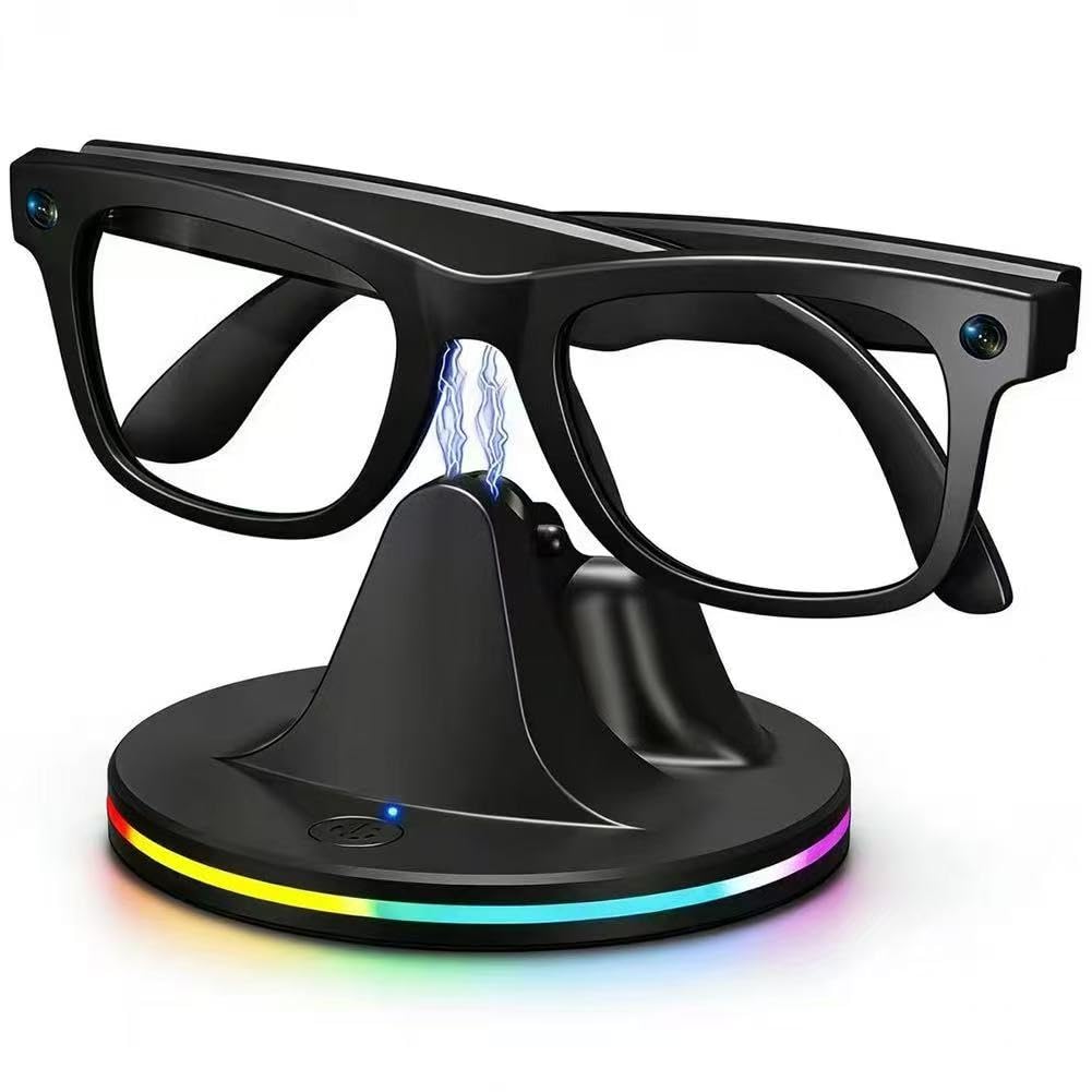 Support de Charge & Câble Compatible avec Les Lunettes Meta Ray-Ban, Portable pour Wayfarer Compatible avec Les modèles Wayfarer Skyler avec indicateur LED et câble de Charge USB-C (Nero-RGB)