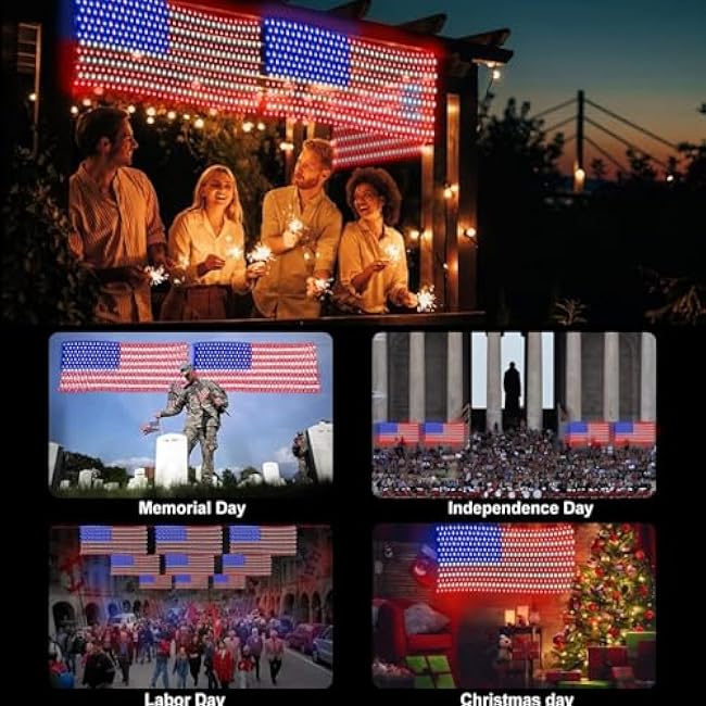 American Flag Lights with 420 Super Bright LEDs,KAZOKU Waterproof Led Flag Net Light of The United States for Yard,Garden Decoration, Festival, Holiday, Party Decoration,Christmas Decorations