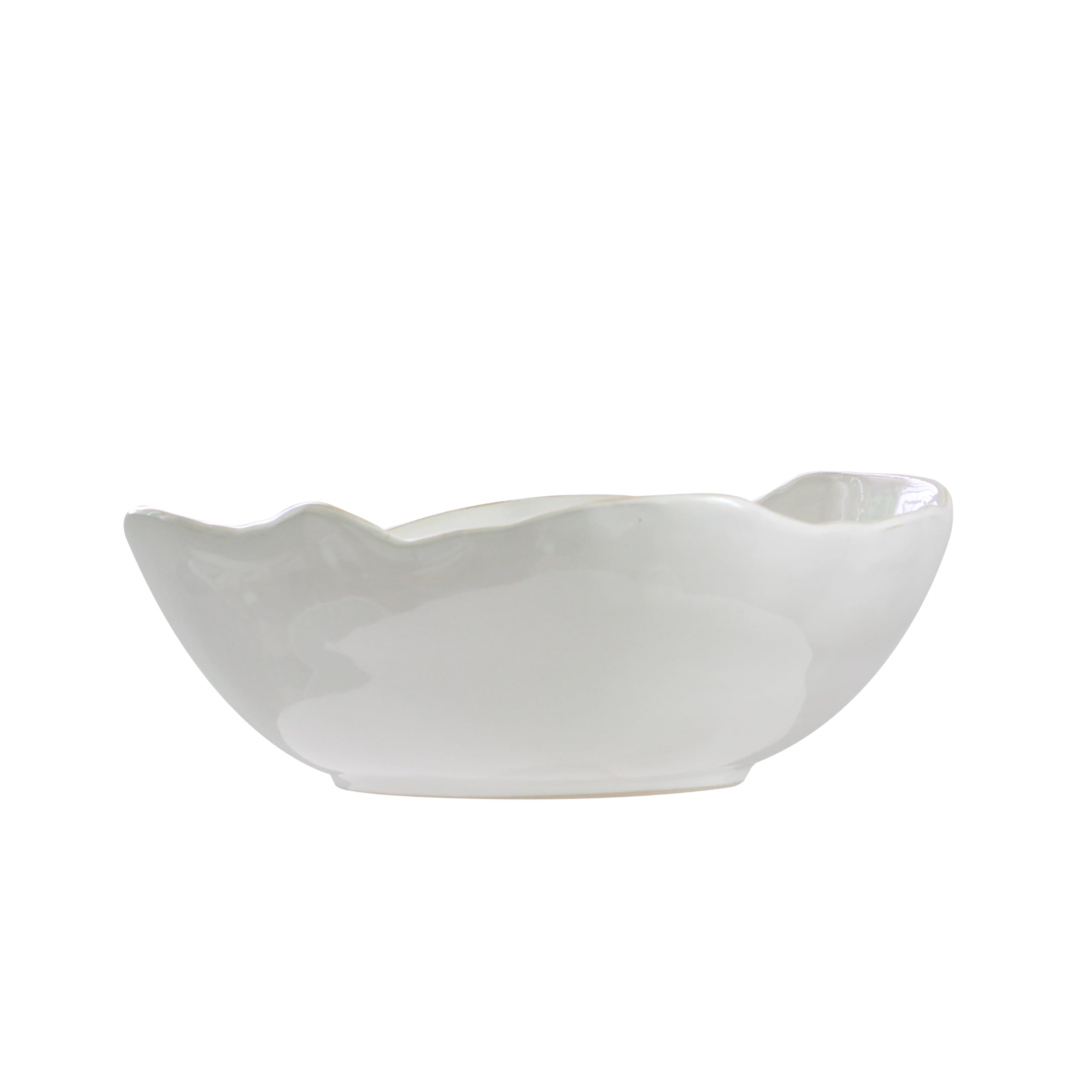 Olly & Rose cuenco grande de gres, blanco brillante con borde beige, ensalada de cerámica de 32 cm de diámetro, fruta, pasta y cuenco de exhibición