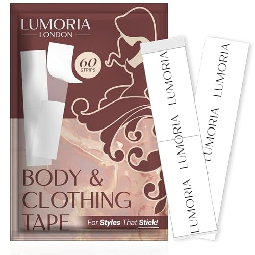 LUMORIA Double Sided Body for Clothes (60 Pack) - Fashion & Fabric Adhesive, Perfect for Dress or Hem Support, Clear Body Tape for Skin, No-Residue & Strong Hold