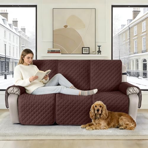 Image of TAOCOCO Recliner Couch Covers,3 Seater Recliner Covers,Waterproof Recliner Covers,Non Slip Recliner Sofa Covers,Reclining Chair Covers for Pets,Recliner Protector with Pockets(Chocolate)