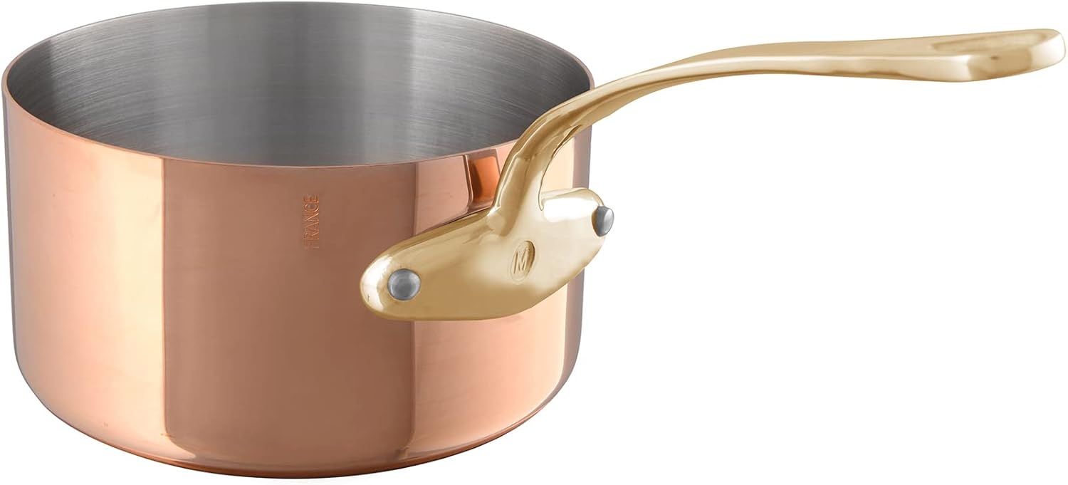 Mauviel M'Heritage 200 B 2mm Polished Copper & Stainless Steel Sauce Pan With Brass Handles, 3.4-qt, Made in France